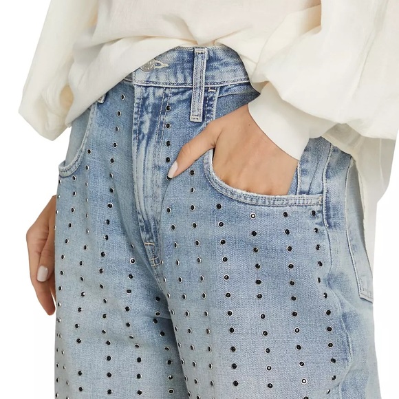 COPY - 7 For All Mankind The Jennifer Baggy Pin Stripe Studded Jeans in Queen o… - Picture 2 of 11